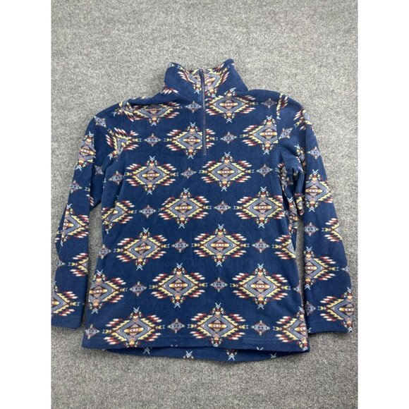 Cotton & Rye Sweater Women's Small Blue Fleece Aztec 1/4 Zip Pockets Pullover - Picture 1 of 7